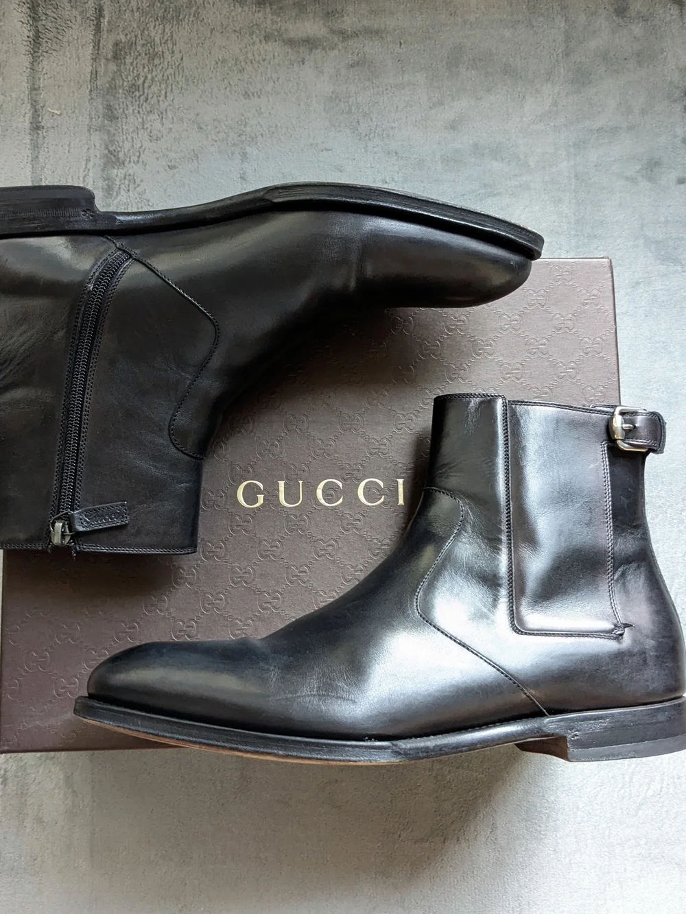Gucci Black Leather Chelsea Boots for Men Size Zip US 11